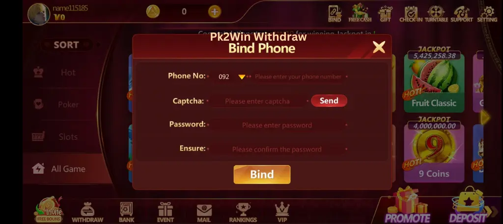 PK2WIN Withdraw Money